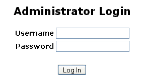 Administrator Login page, with Username and Password text boxes and Log In button