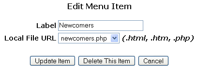 Edit Menu Item page